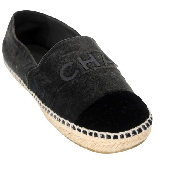 Chanel Espadrilles 39 Velvet Fabric Cc Logo Cap-toe Flats CC-0402N-0091 - Picture 7 of 11